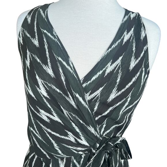 Ann Taylor Black, Green & White Chevron Print Belted Wrap Midi Dress Size 4 NWT - Picture 8 of 13